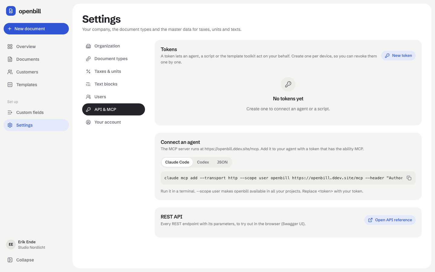 API tokens and the MCP setup
